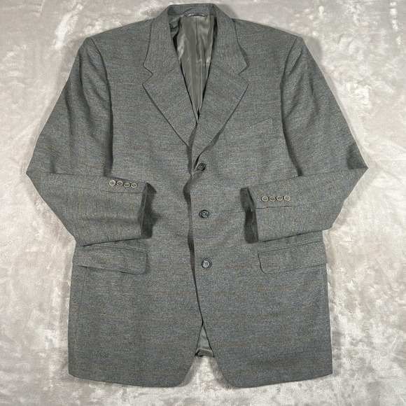 Canali Blazer Mens 44R Gray Windowpane Plaid Wool Cashmere Flannel Made In Italy